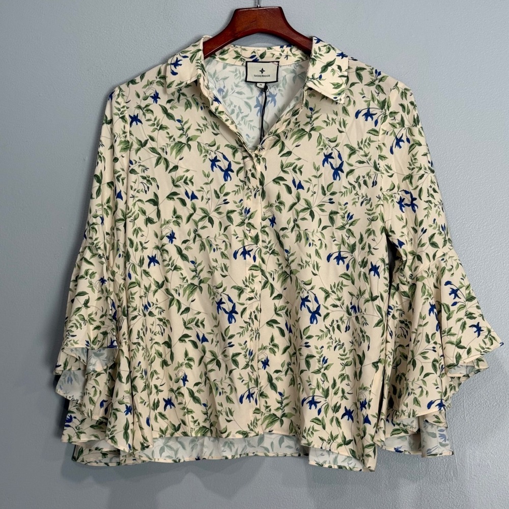 Tuckernuck Ivory Fuchsia Floral Bell Sleeve Blouse NYAP-34-B461 Mens M